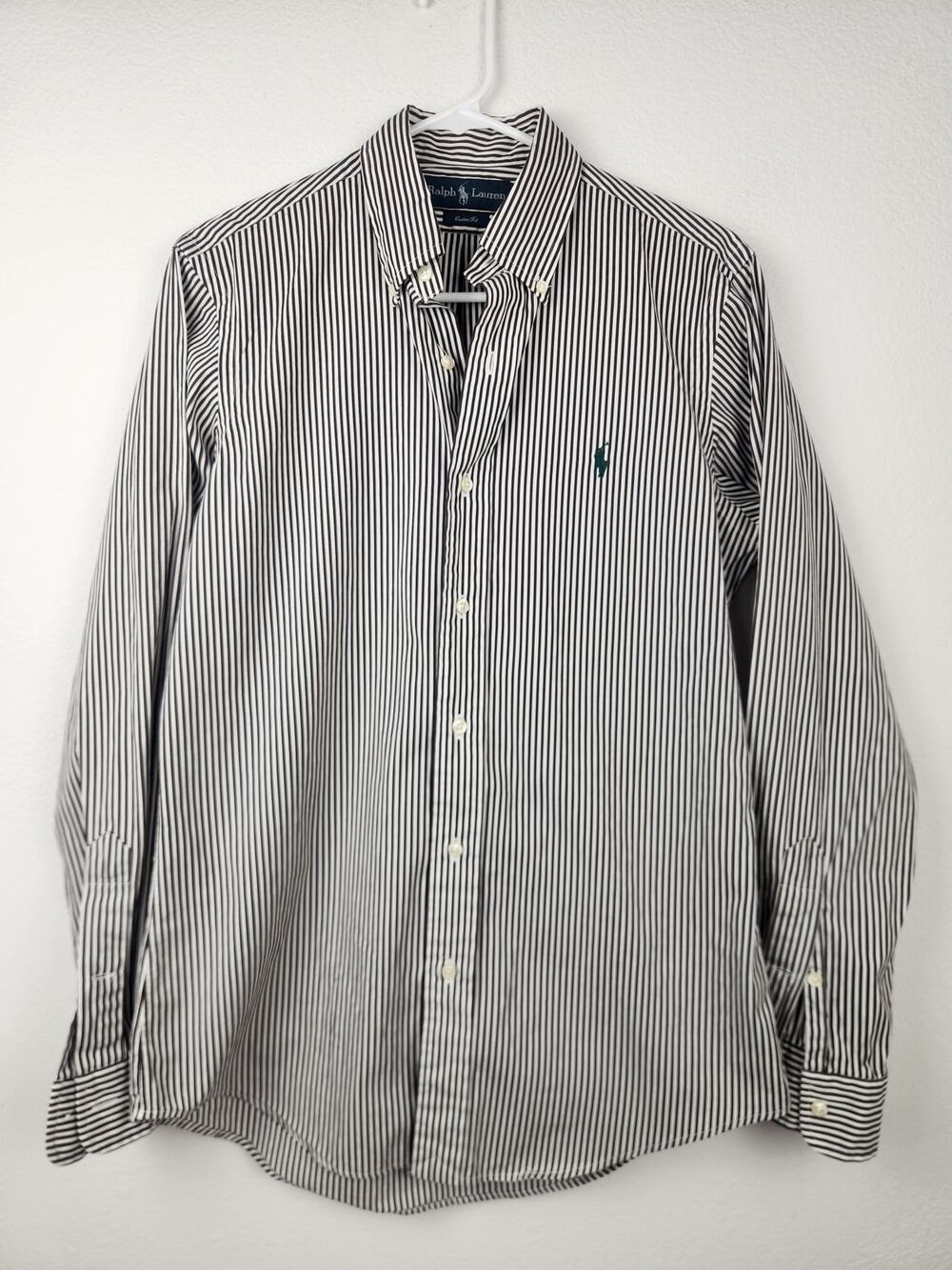 Vintage Ralph Lauren Button Down Shirt Men Small Striped Brown White